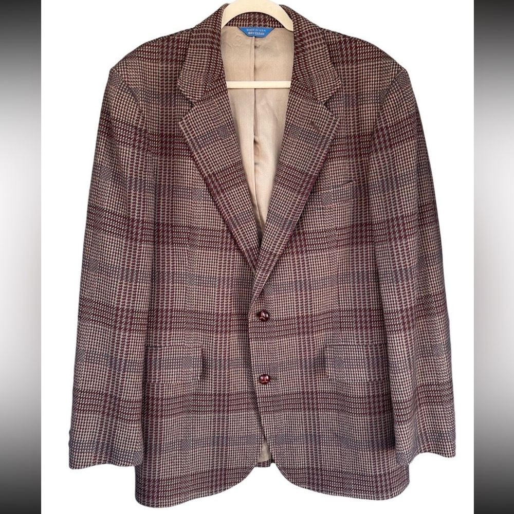 Vintage Pendleton Men's Plaid Blazer Notch Lapel Jacket Red Pink Size 42 Long